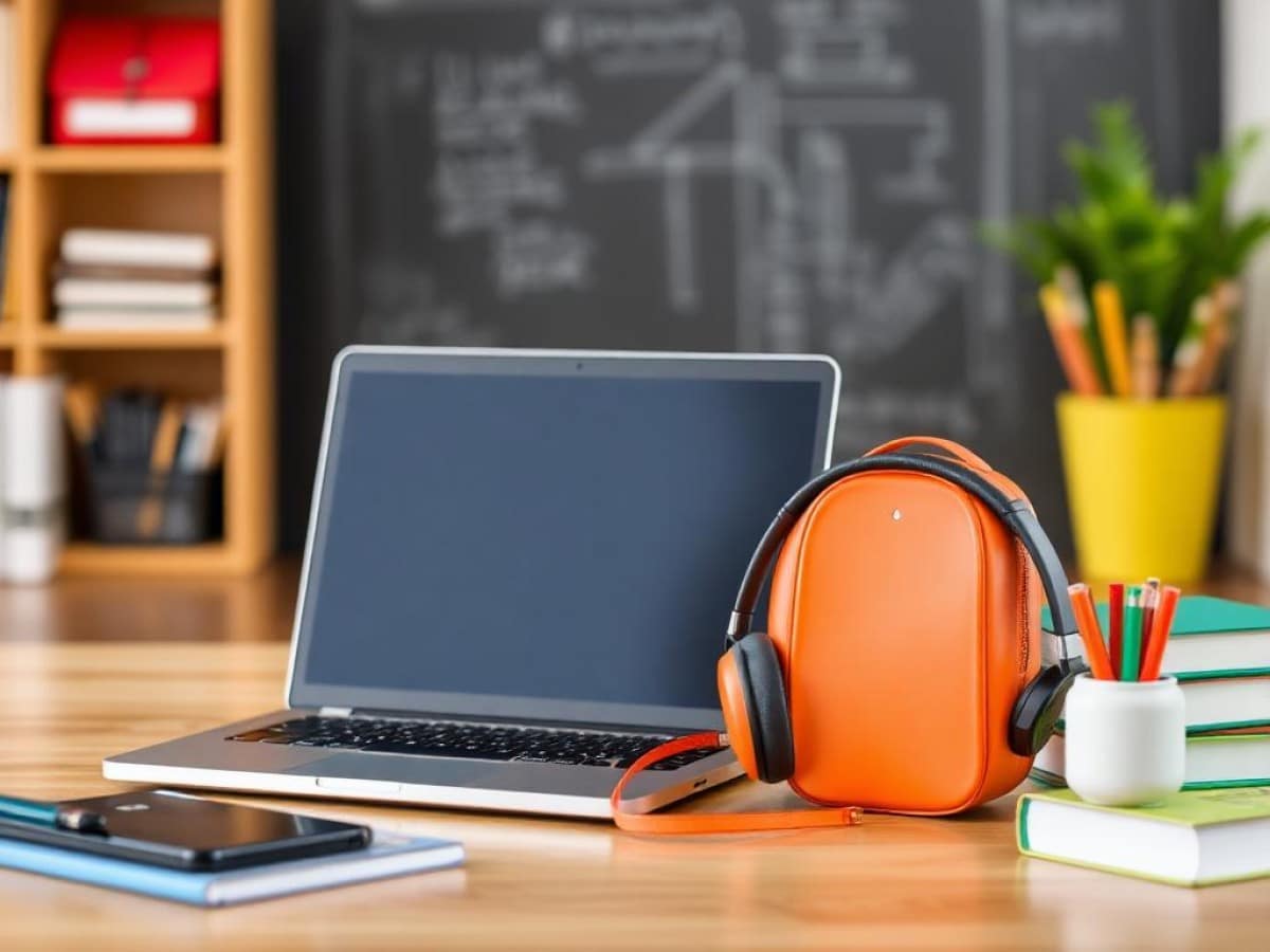 A collage of back to school tech, apparel, and accessories