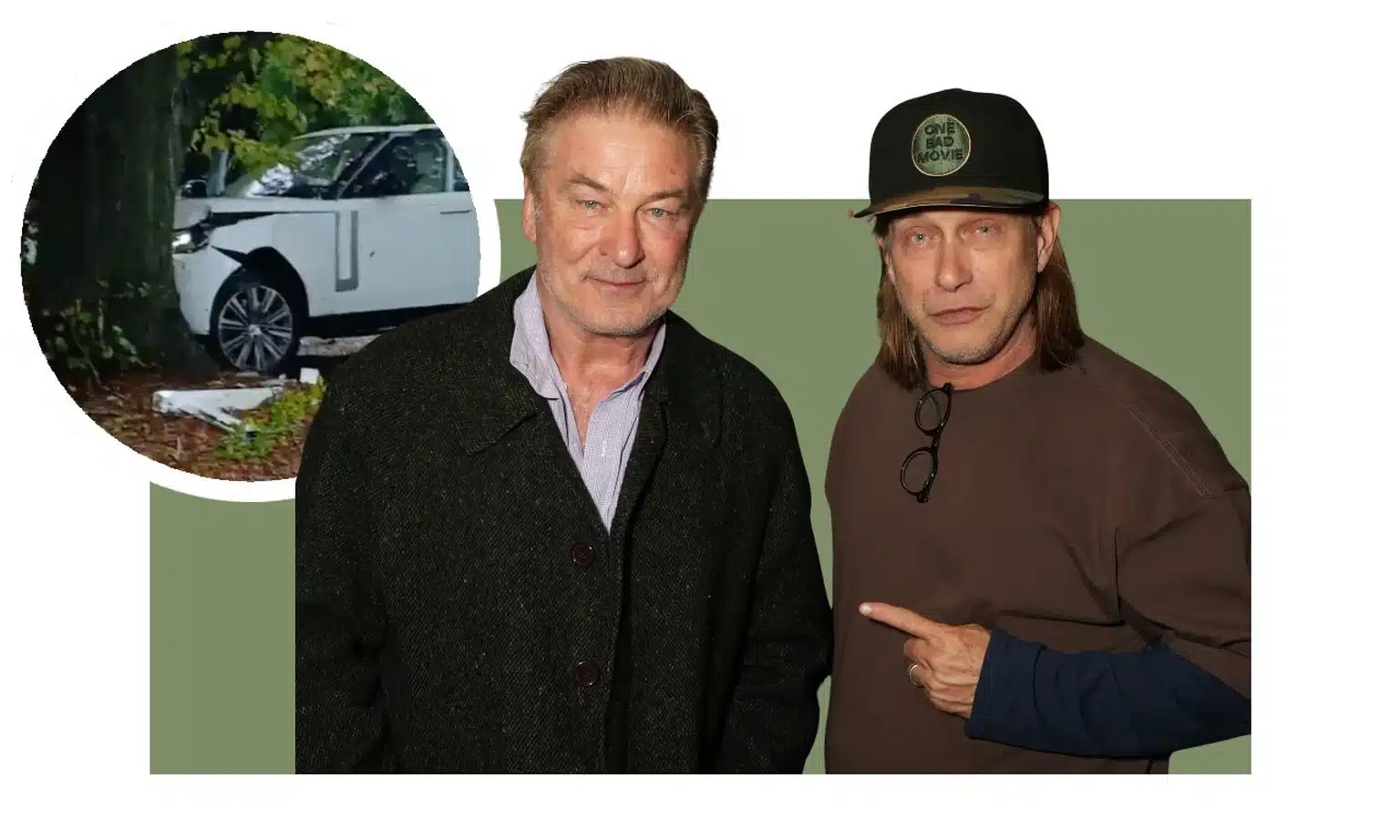 It's his fault! Alec Baldwin (left) was flanked by his brother Stephen (right) when they crashed a car into a tree on Monday in the Hamptons.