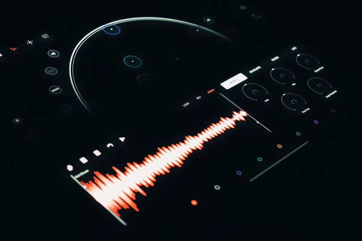 Grafische Darstellung von Audiowellen und Soundvisualisierung auf einem Bildschirm