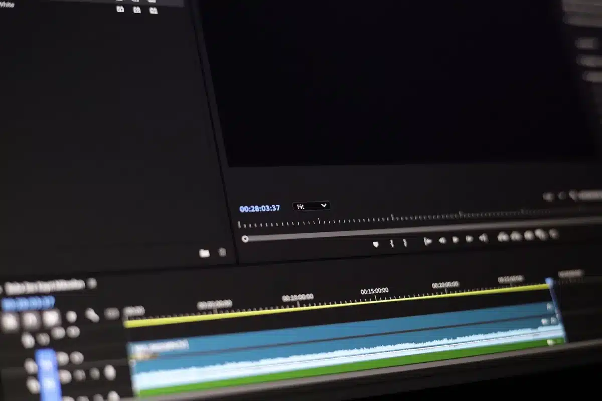 Interface d'Adobe Premiere Pro montrant la timeline et les outils d'édition vidéo