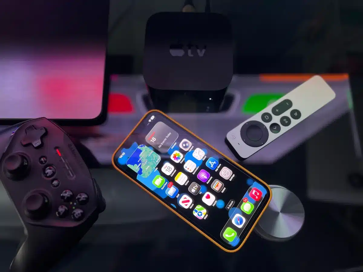 A modern remote control designed for Apple TV streaming devices