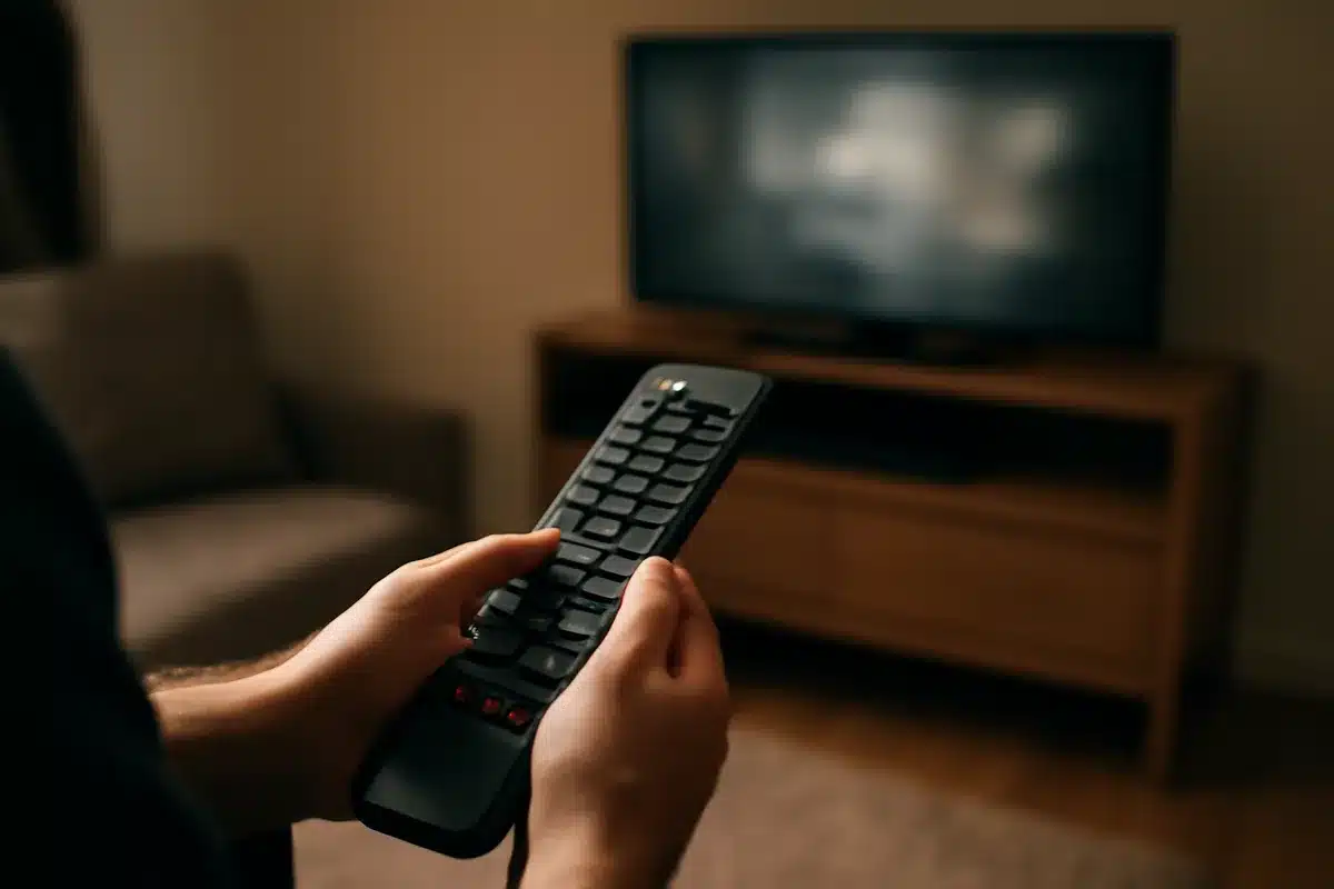 The Remote Control — The accompanying remote control is large. It includes all the numbers for direct channel selection and several shortcuts to streaming platforms (Netflix, Prime Video, YouTube, YouTube Music), as well as access to applications. The buttons are pleasant