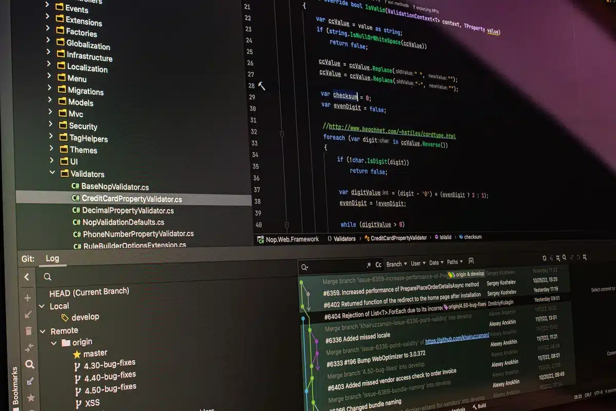 Laptop showing responsive web design editor with blocks adapting to different screen sizes