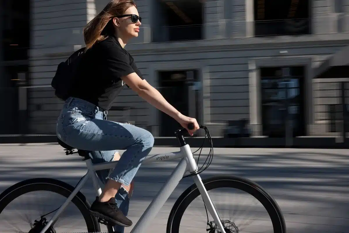 Cadre élégant du vélo électrique avec peinture gris-bleu mat et câbles intégrés