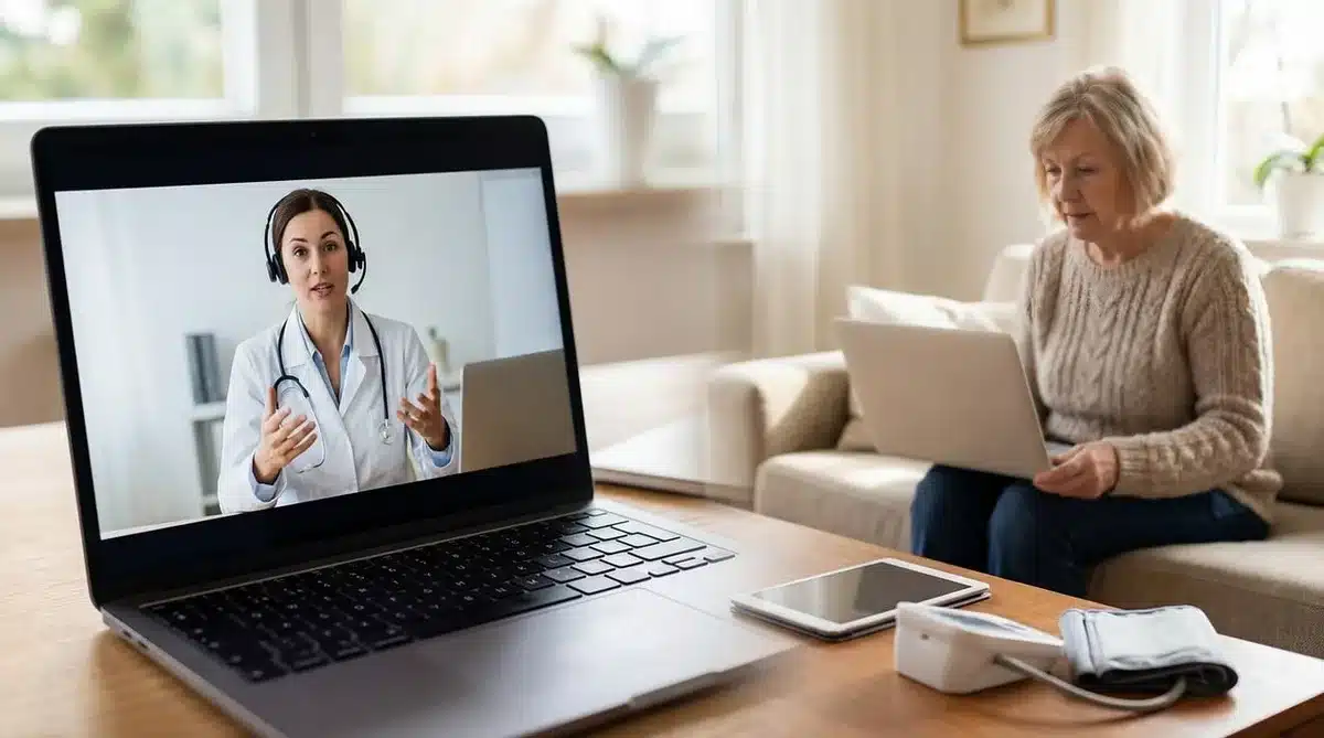 Personnes anonymes discutant d'un diagnostic cyber autour d'un ordinateur