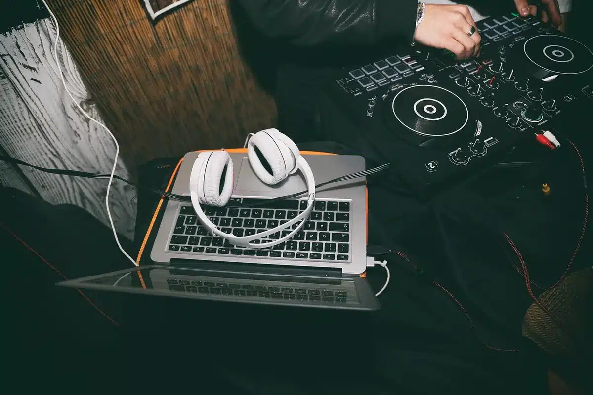 Engineers testing headphones in a bright acoustic lab