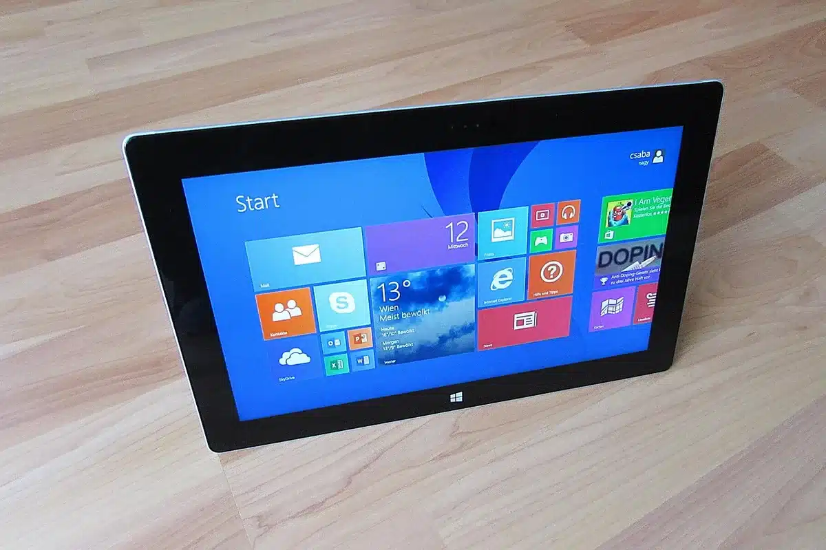 Close-up of a tablet on a desk with performance charts on screen