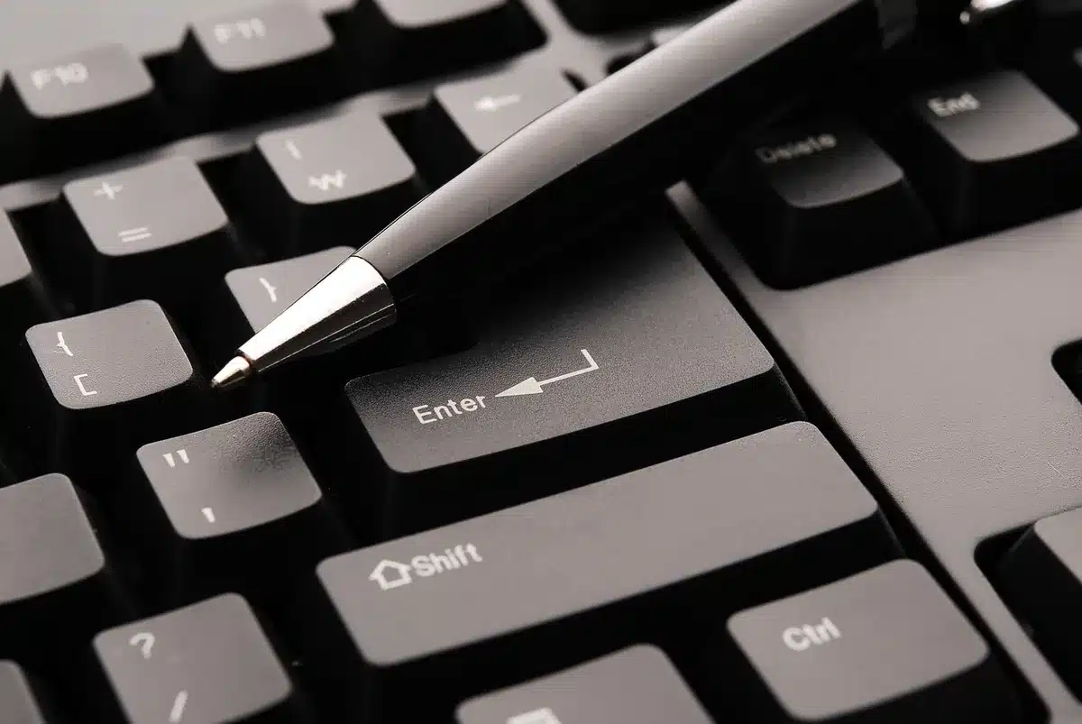Tablet with S Pen and slim keyboard on a table